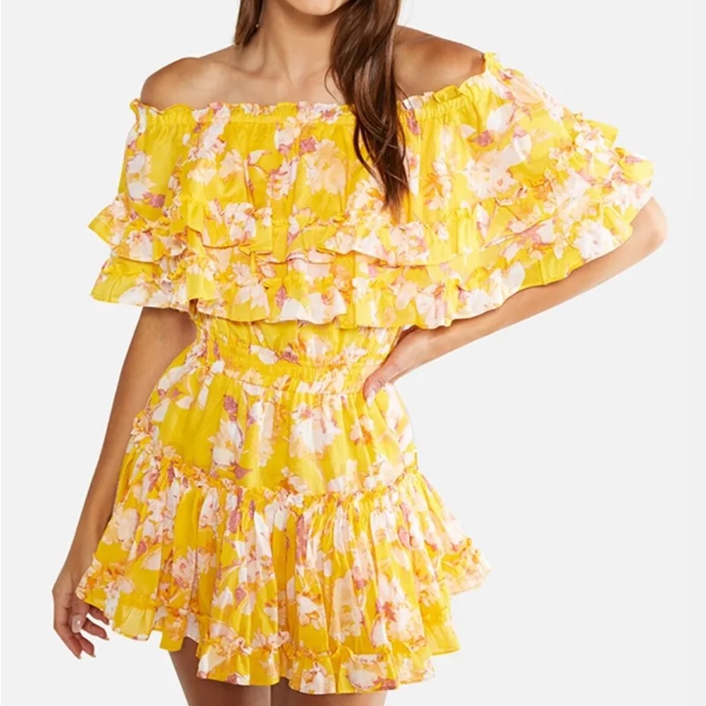 MISA Los Angeles Yellow Floral Off the Shoulder Luella Dress size M